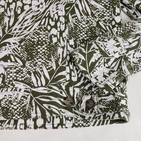 Tahari Linen Blend Button Up Jacket Womens Medium Green Leaf Print Lightweight - Picture 5 of 8